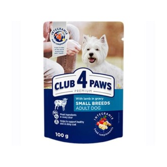 Club 4 Paws Premium With lamb in gravy. Complete canned pet food for adult dogs of small breeds 100gr.