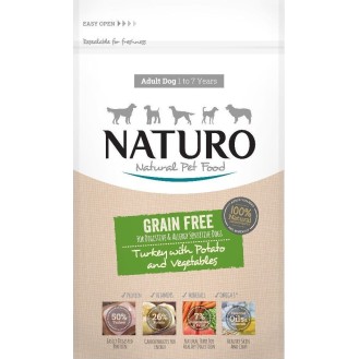 Naturo Adult Dog Turkey with Potato & Vegetables 10kg Grain-free Dry Food for Adult Dogs with Turkey and Vegetables
