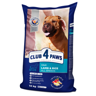 CLUB 4 PAWS Premium Lamb and rice for adult dogs of all breeds. Complete dry pet food, 14 kg